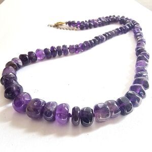 Natural Amethyst Bead Necklace Deep Purple Stone Graduated Nugget Statement